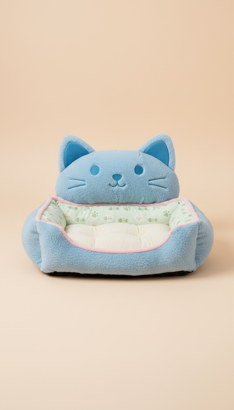 Kitty Blue Plush Cat Bed